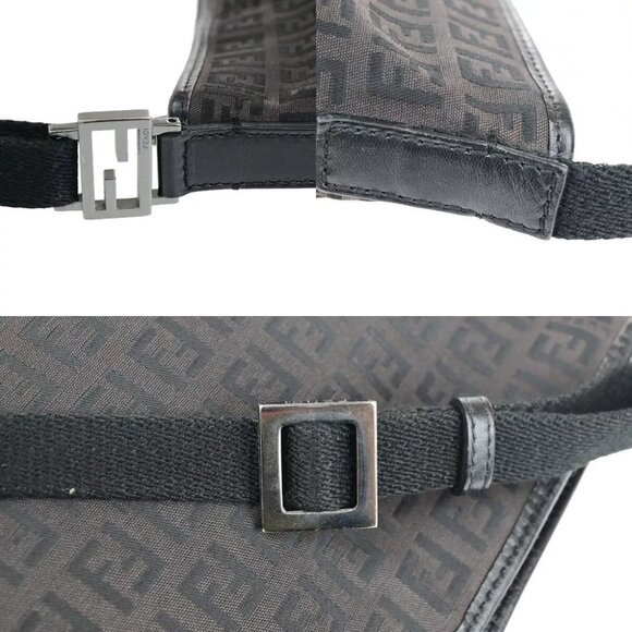 FENDI Logo Zucca Pattern Shoulder Bag Canvas Leather Black Brown Italy 32KA326 - Picture 8 of 13